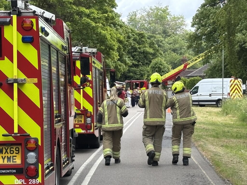 Fire engines and firefighters from around North London tackled blaze which swept through historic house being renovated on Hadley Green.