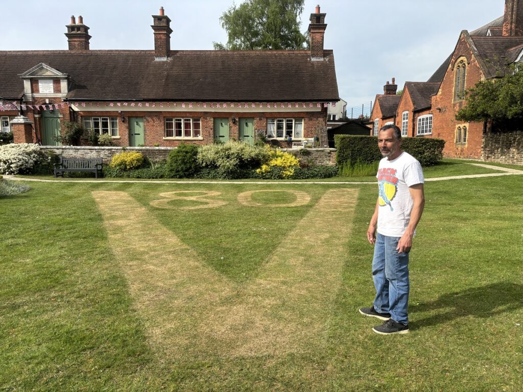 Celebrations for VE Day marked with impressive garden decoration at High Barnet's historic alms houses