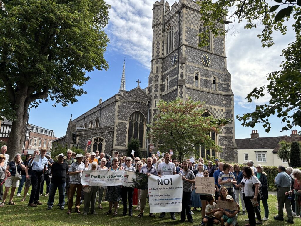 Mass protest rally against tower blocks of flats at High Barnet tube station goes ahead despite Transport for London ban on gatherings outside the station entrance