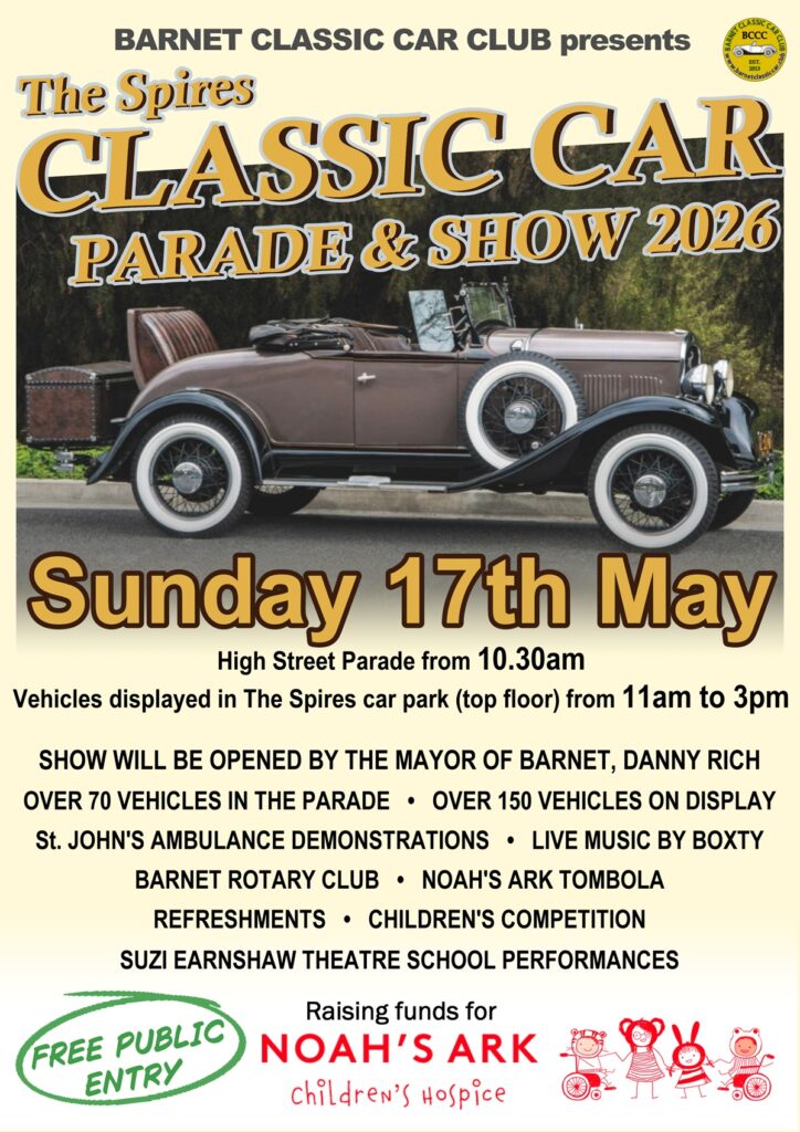 Barnet Classic Car Club's 2026 annual show opens with a parade in the High Street followed by a display in the top car park at The Spires Shopping Centre